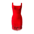 Vestido Bandage Sin Mangas con Flecos y Abalorios | Bodycon de Fiesta
