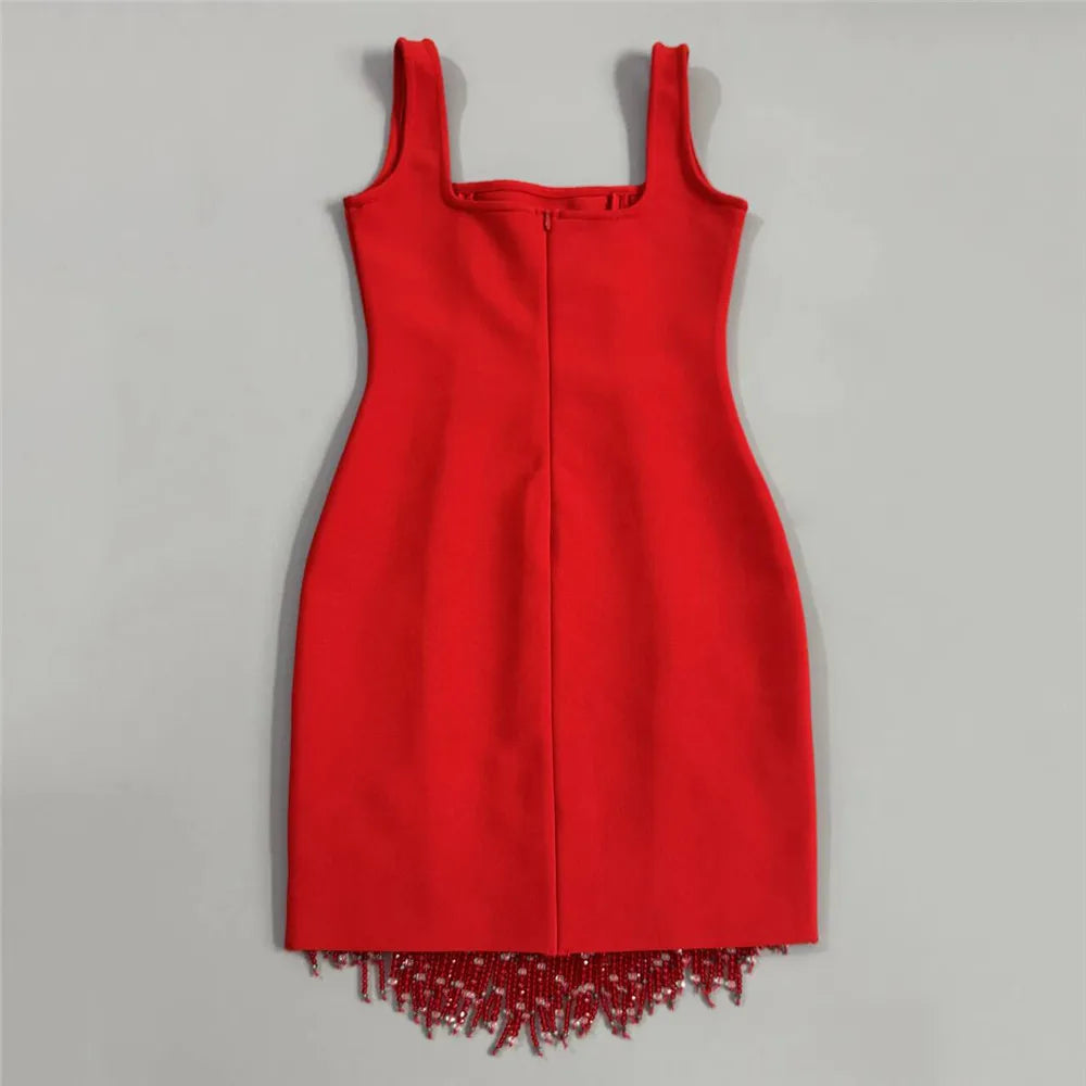 Vestido Bandage Sin Mangas con Flecos y Abalorios | Bodycon de Fiesta