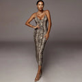 Vestido elegante de verano para mujer, estilo sexy con estampado de leopardo, sin mangas, de corte ajustado, cintura alta y tirantes finos; ideal para fiestas y eventos nocturnos