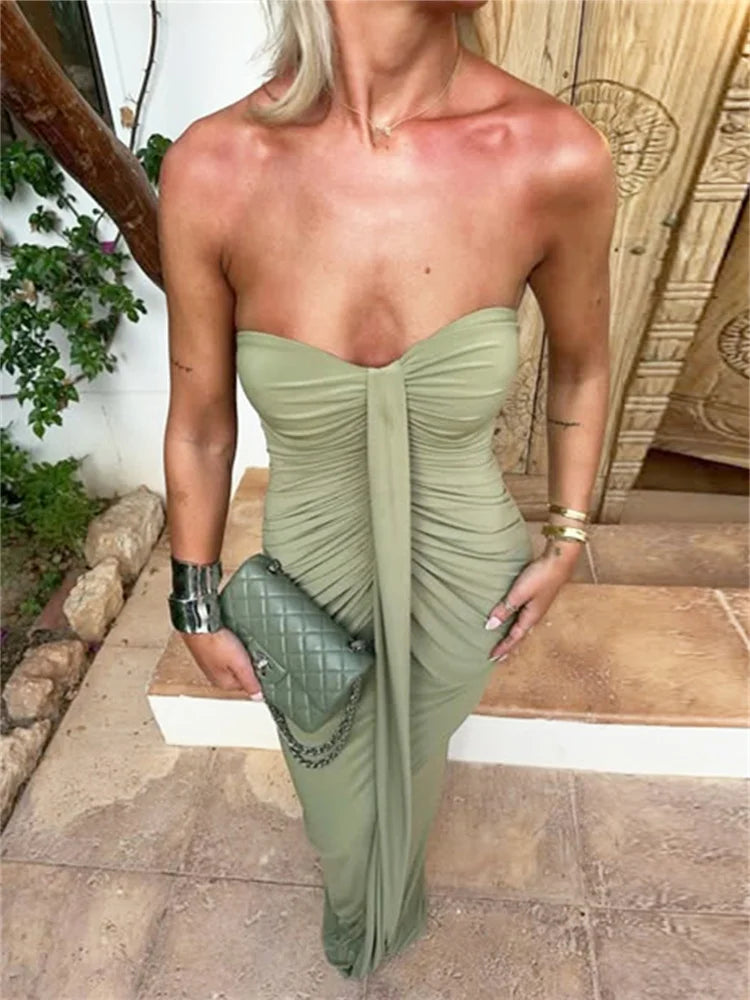 Vestido elegante sin tirantes Nibber para mujer: estilo clásico con paneles, detalle de lazo y fruncido; ajustado, elástico y chic, ideal para fiestas de cumpleaños o salidas nocturnas.