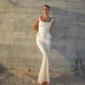 Conjunto de vestido de 2 piezas, novedad de verano 2024. Conjunto elegante y hermoso en color beige, compuesto por falda larga estilo sirena y top a juego.