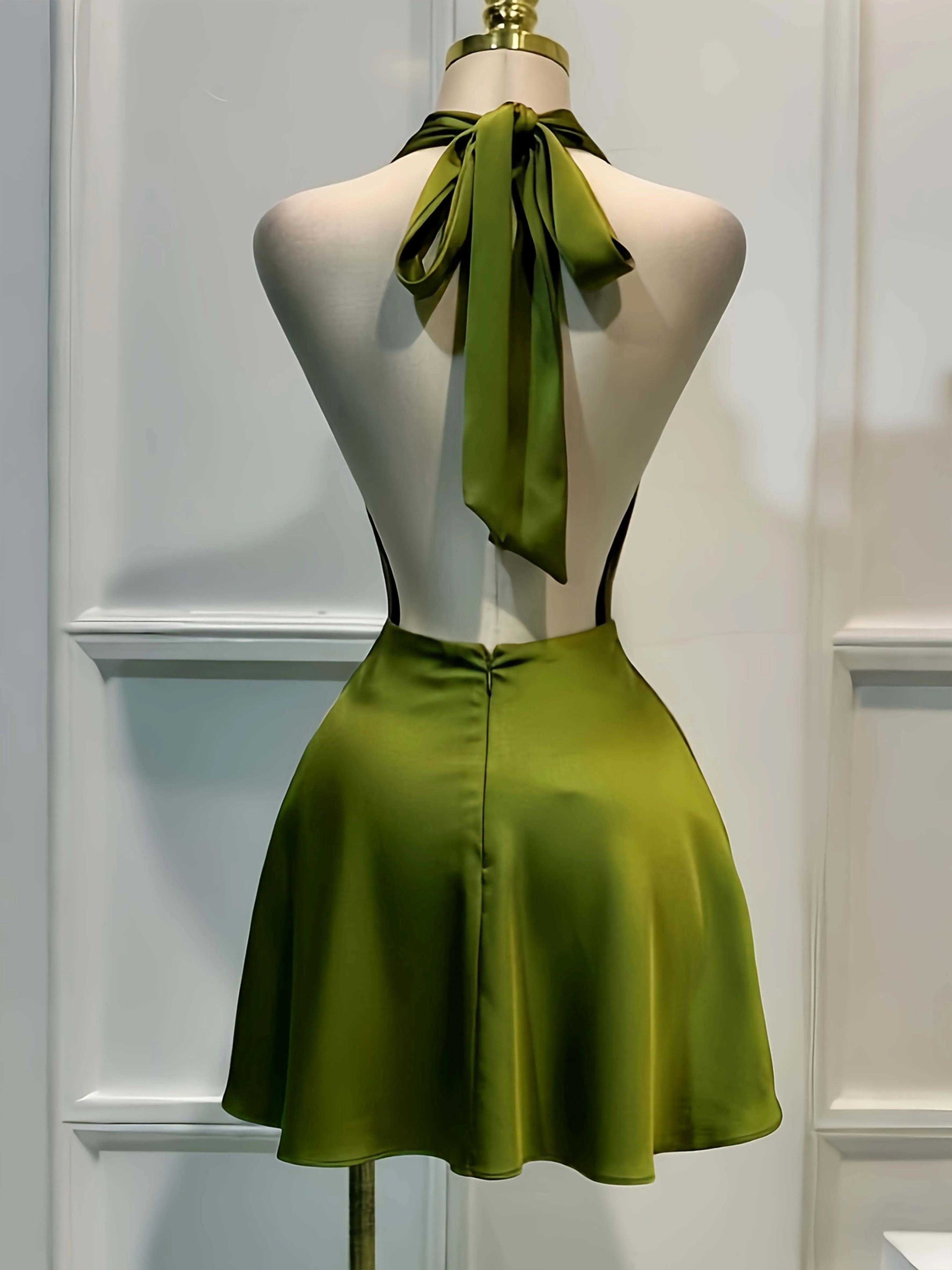 Vestido midi elegante de satén liso para mujer, entallado, con cremallera y espalda descubierta; ideal para ocasiones informales, vacaciones, fiestas, banquetes o cócteles