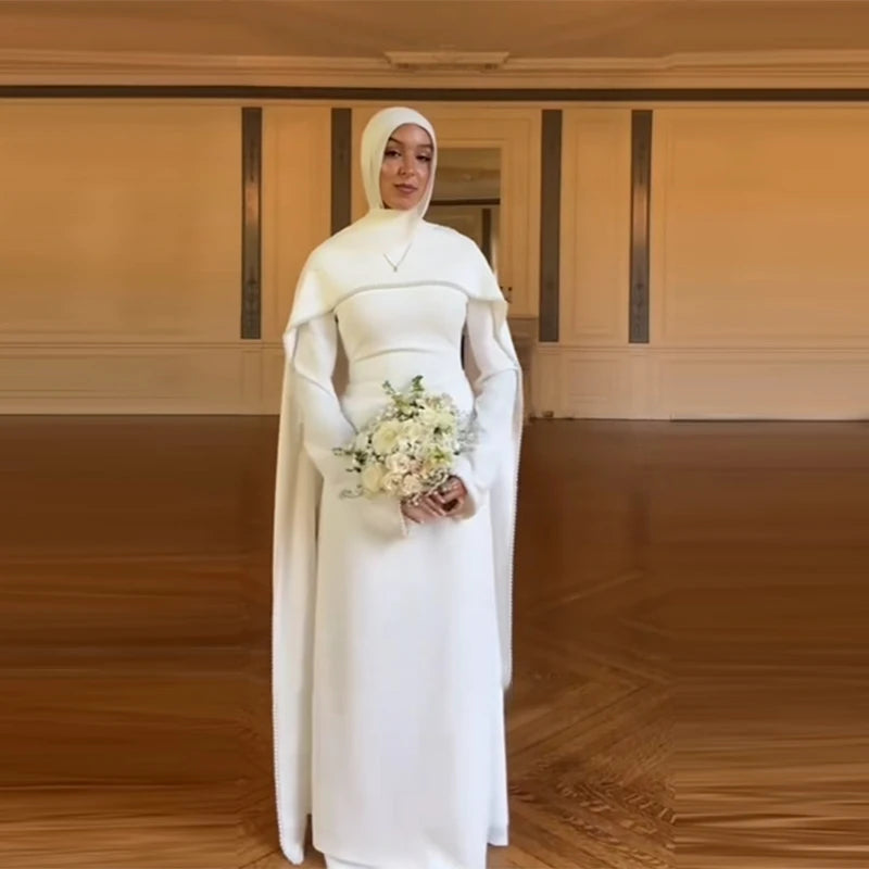 Vestido largo tipo capa para mujer con ribete de perlas blancas; elegante diseño de manga larga y cintura ajustada; estilo abaya/túnica musulmana ideal para Eid y primavera 2026