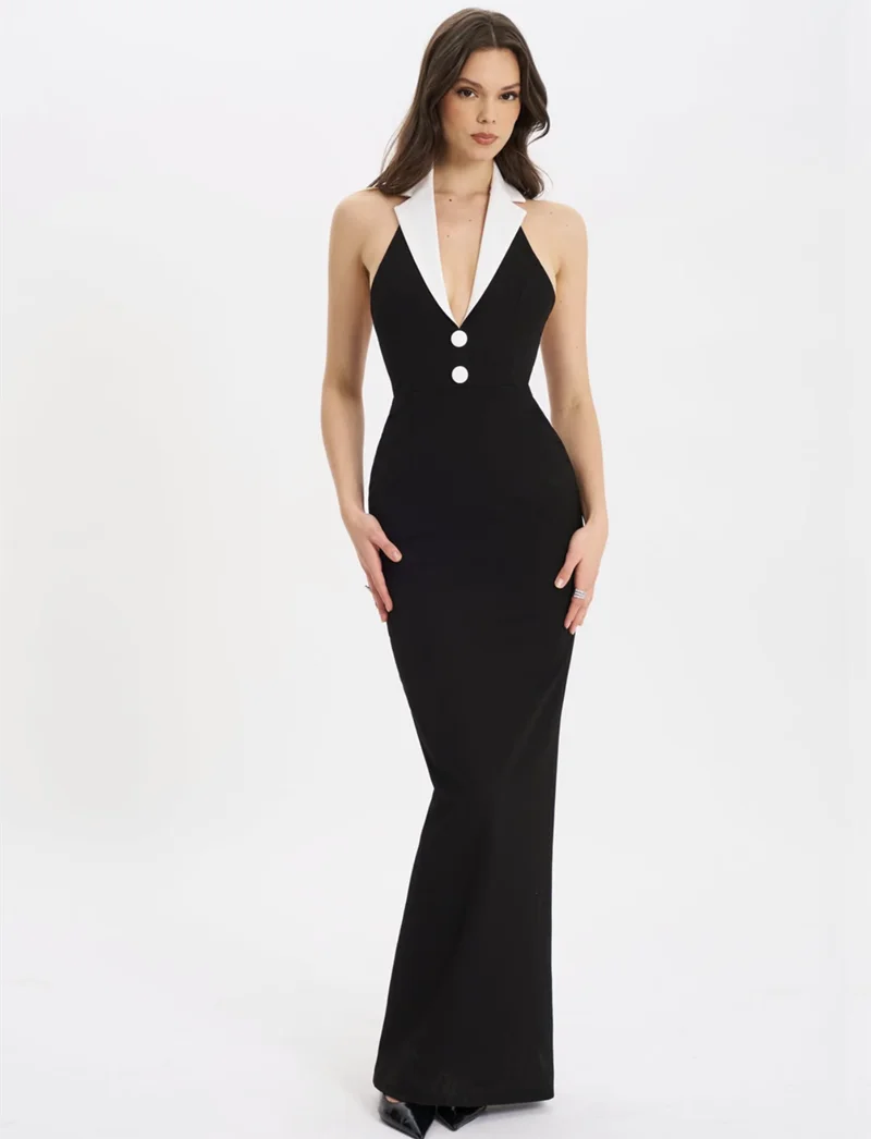 Vestido maxi bandage halter espalda descubierta negro