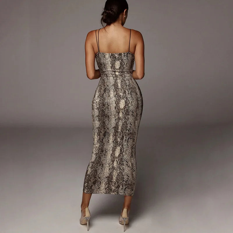 Vestido elegante de verano para mujer, estilo sexy con estampado de leopardo, sin mangas, de corte ajustado, cintura alta y tirantes finos; ideal para fiestas y eventos nocturnos