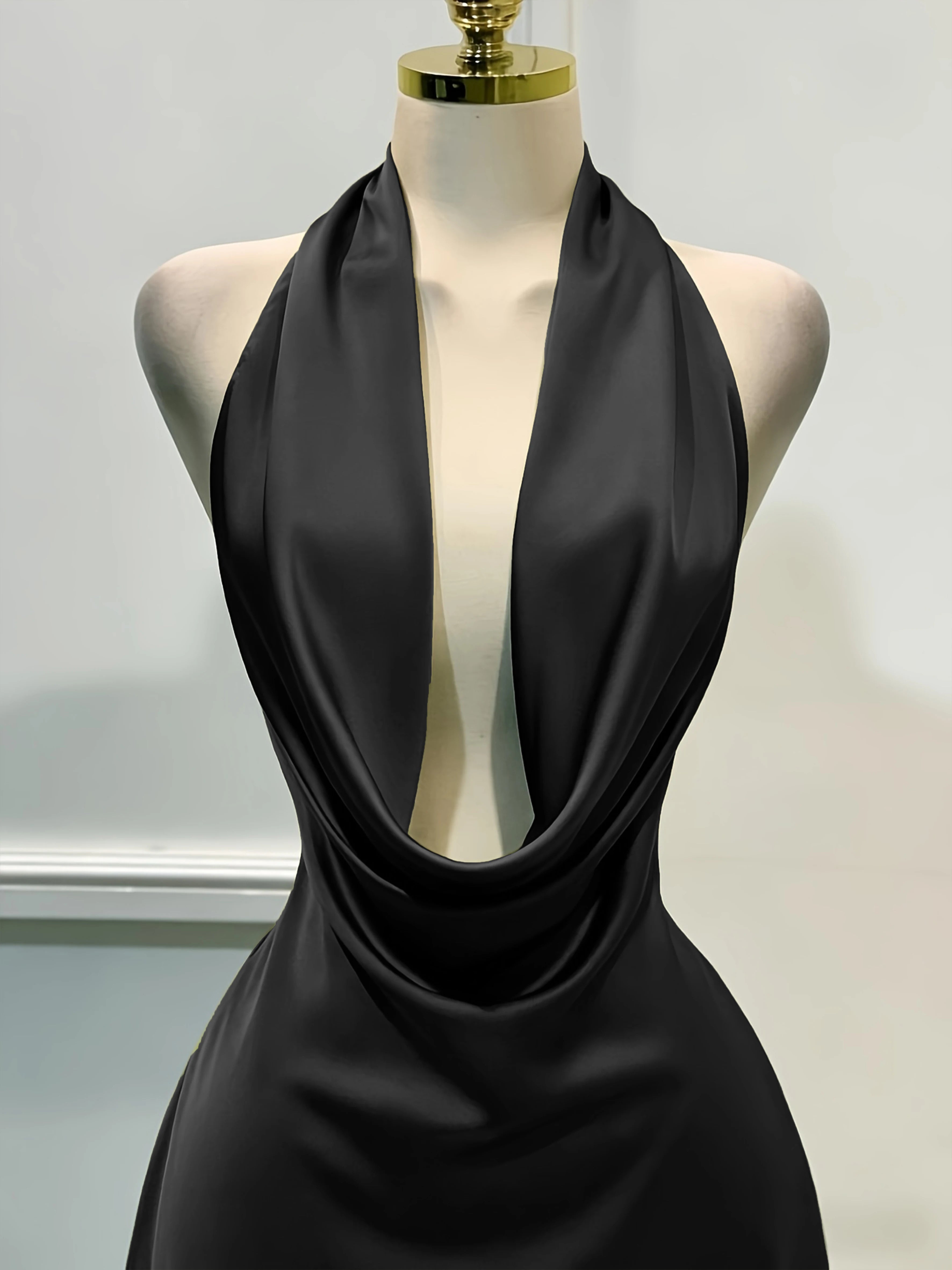Vestido midi elegante de satén liso para mujer, entallado, con cremallera y espalda descubierta; ideal para ocasiones informales, vacaciones, fiestas, banquetes o cócteles