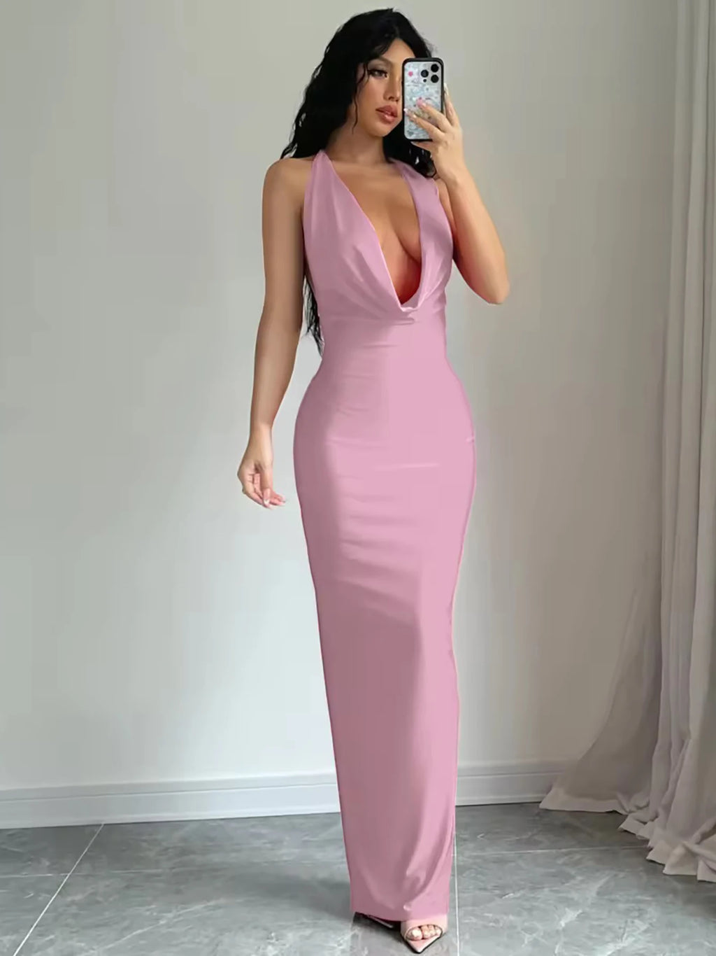 Vestido midi Dulzura para mujer, estilo halter y espalda descubierta; ajustado, sexy y elegante, ideal para fiestas, eventos nocturnos o cumpleaños (tendencia Y2K, otoño 2024)