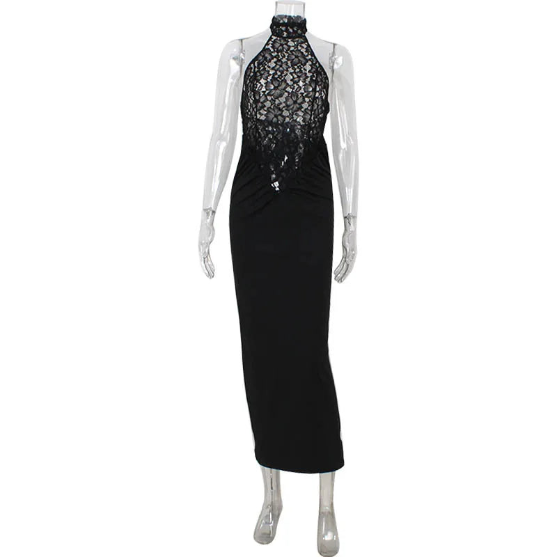 Vestido Largo de Encaje | Corte Tubo Ajustado, Sin Mangas, Estilo Urbano Elegante