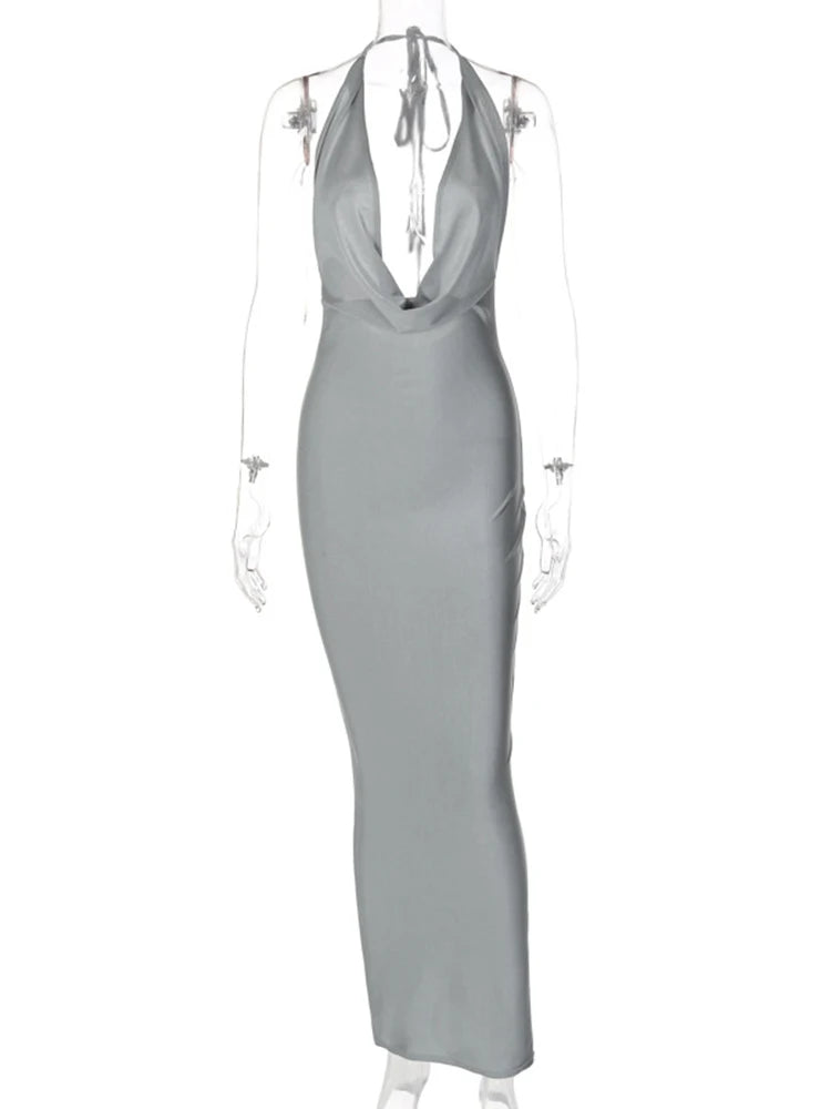 Vestido midi Dulzura para mujer, estilo halter y espalda descubierta; ajustado, sexy y elegante, ideal para fiestas, eventos nocturnos o cumpleaños (tendencia Y2K, otoño 2024)