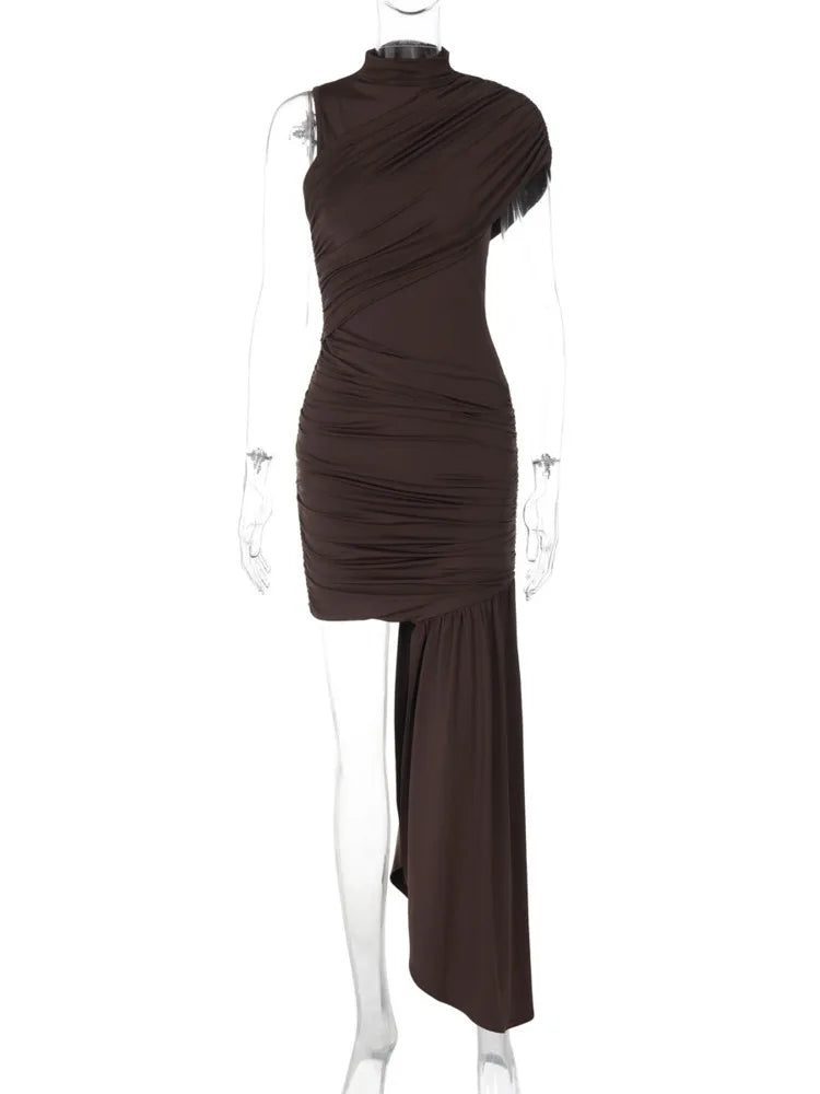 Minivestido Mozision de Fiesta | Drapeado Irregular, Cuello Alto y Diseño Plisado