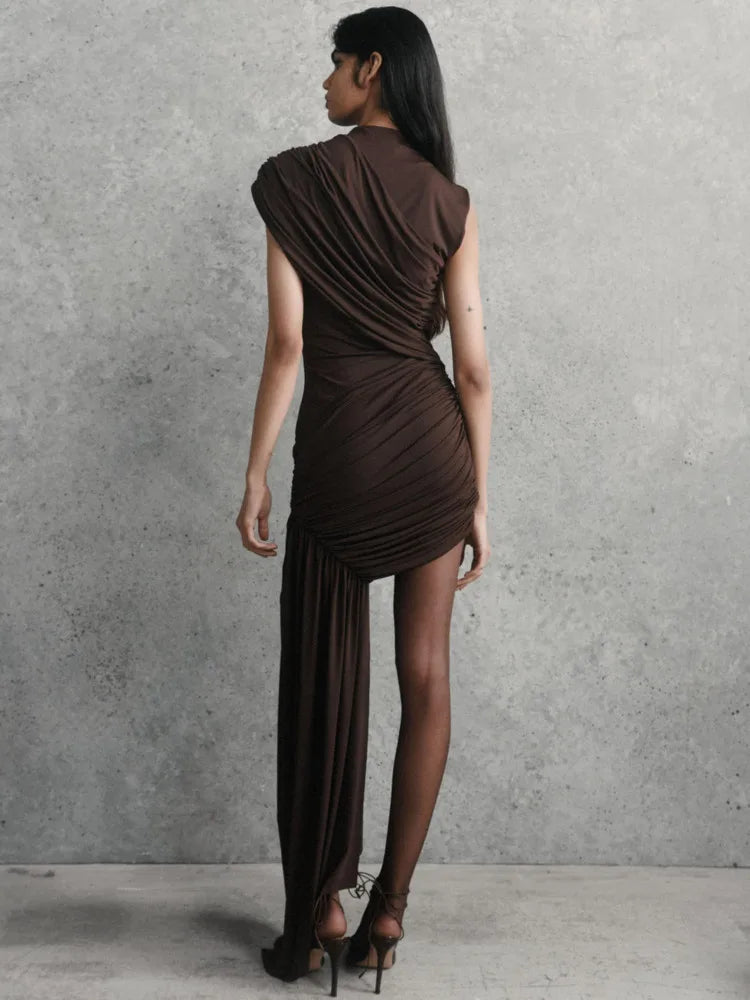 Minivestido Mozision de Fiesta | Drapeado Irregular, Cuello Alto y Diseño Plisado