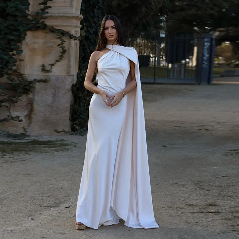 Vestido de fiesta sexy de satén con lazo para mujer; elegante diseño halter, sin espalda, con hombros descubiertos y sin mangas. Vestido liso estilo bata para el verano de 2024