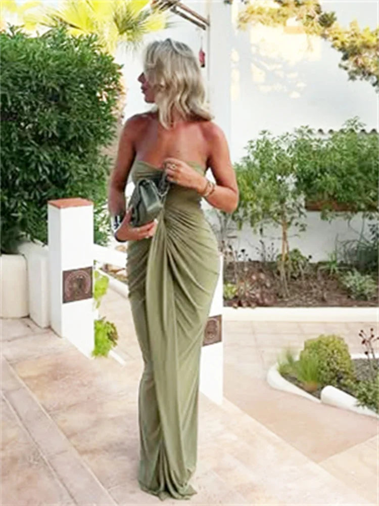 Vestido elegante sin tirantes Nibber para mujer: estilo clásico con paneles, detalle de lazo y fruncido; ajustado, elástico y chic, ideal para fiestas de cumpleaños o salidas nocturnas.