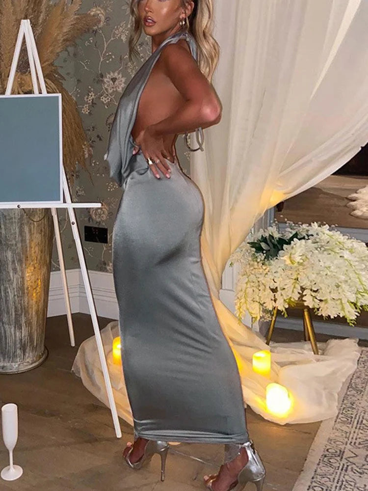 Vestido midi Dulzura para mujer, estilo halter y espalda descubierta; ajustado, sexy y elegante, ideal para fiestas, eventos nocturnos o cumpleaños (tendencia Y2K, otoño 2024)