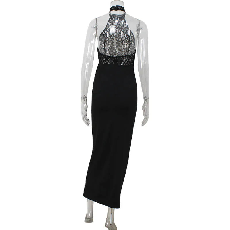 Vestido Largo de Encaje | Corte Tubo Ajustado, Sin Mangas, Estilo Urbano Elegante
