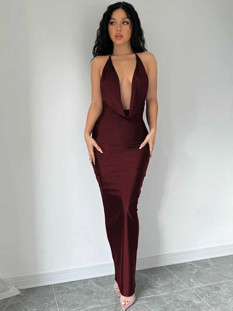 Vestido midi Dulzura para mujer, estilo halter y espalda descubierta; ajustado, sexy y elegante, ideal para fiestas, eventos nocturnos o cumpleaños (tendencia Y2K, otoño 2024)