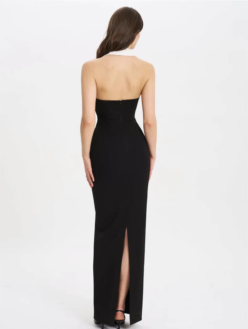 Vestido maxi bandage halter espalda descubierta negro